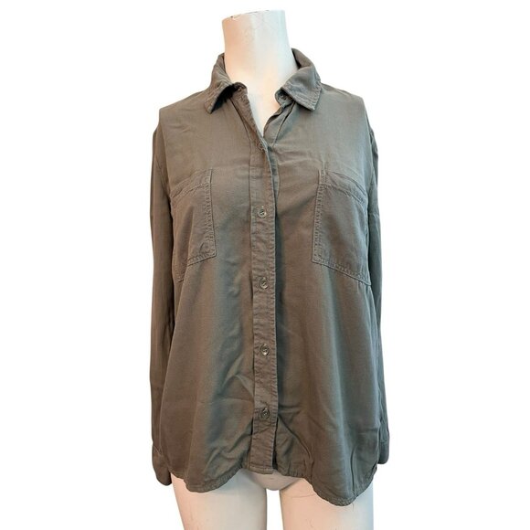 Splendid Women’s Size Small Army Green Long Sleeve Button Front Shirt Pockets - Picture 1 of 5